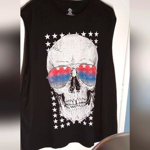 Muscle Shirt Skull w/Stars and Stripes Men's Patriotic